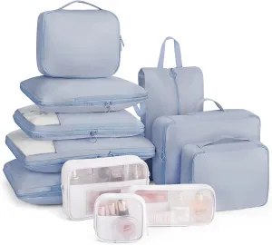 Compression Packing Cubes - 11 Set Suitcase Organizers, Expandable Luggage Bags with Blue Travel Essentials