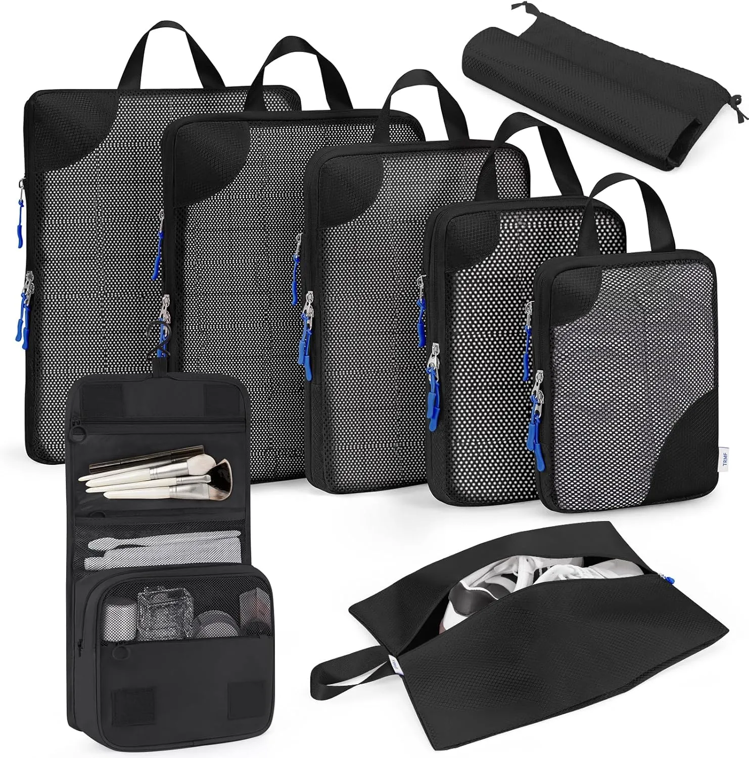 Compression Packing Cubes 8 Set, Suitcase Organizers, Luggage Organizer Bags for Travel, Expandable Packing Cubes for Travel Compression Essentials,Black