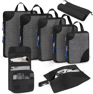 Compression Packing Cubes 8 Set, Suitcase Organizers, Luggage Organizer Bags for Travel, Expandable Packing Cubes for Travel Compression Essentials,Black