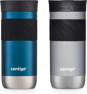 Contigo® SNAPSEAL™ Insulated Stainless Steel Travel Mug with Grip, 16oz., Blueberry Transparent Satin & Gold Morel