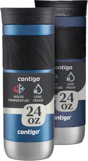 Contigo SNAPSEAL Insulated Stainless Steel Travel Mug with Grip, 20oz., Blue Corn Transparent Satin & Midnight Berry