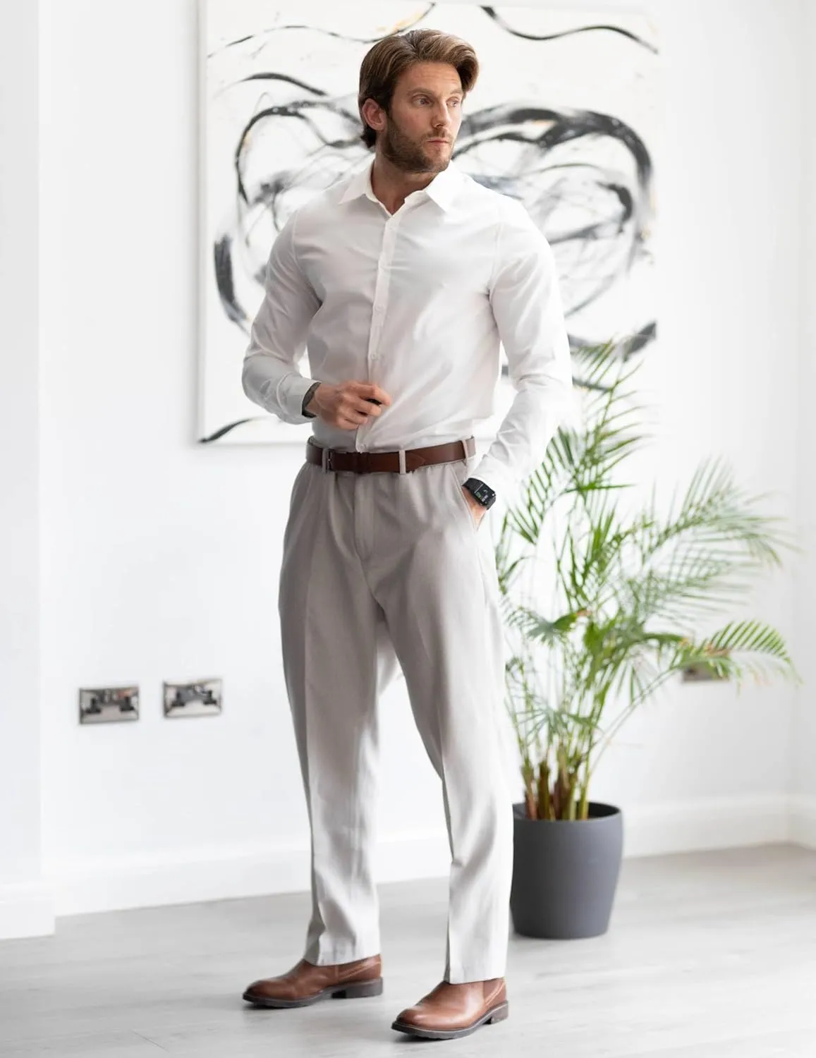 COOFANDY Men Classic Fit Dress Pant Casual Flat Front Pant Expandable Waist Suit Pant