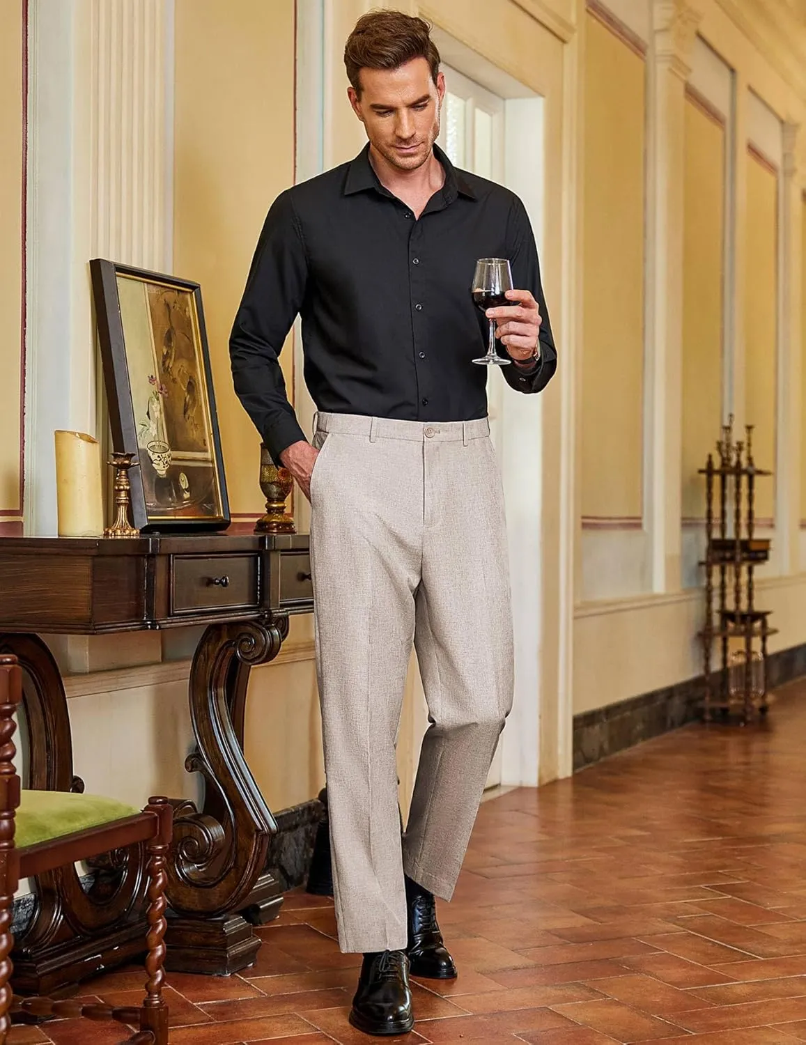 COOFANDY Men Classic Fit Dress Pant Casual Flat Front Pant Expandable Waist Suit Pant