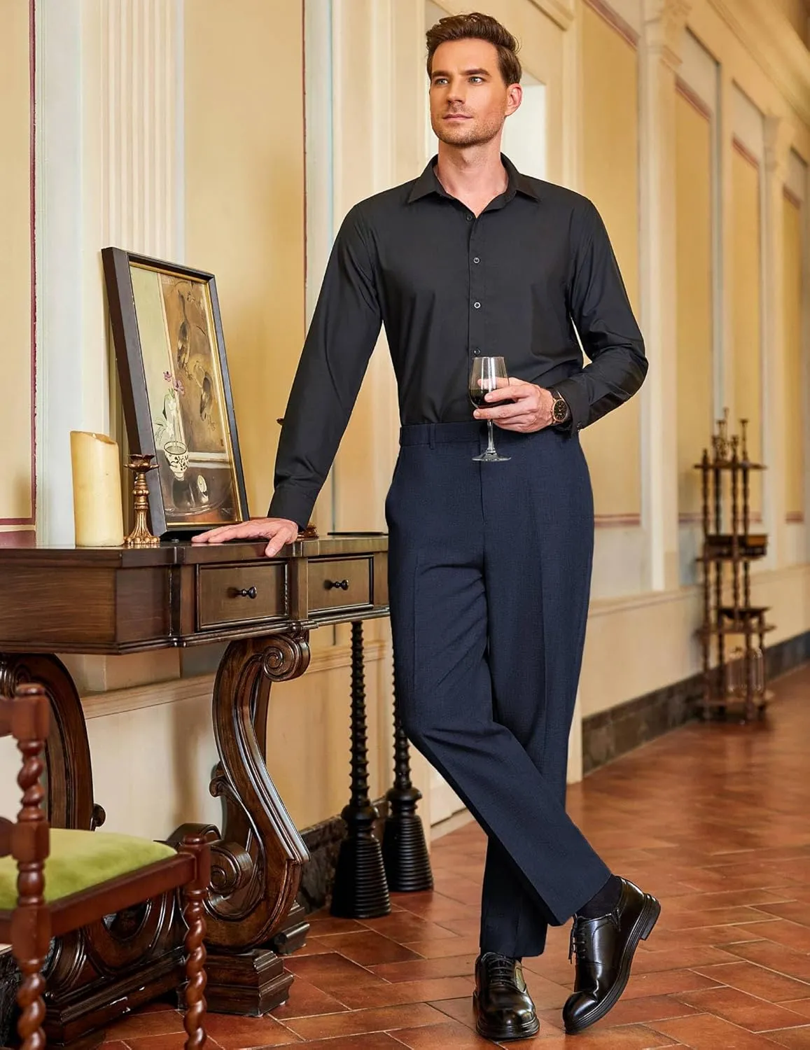 COOFANDY Men Classic Fit Dress Pant Casual Flat Front Pant Expandable Waist Suit Pant