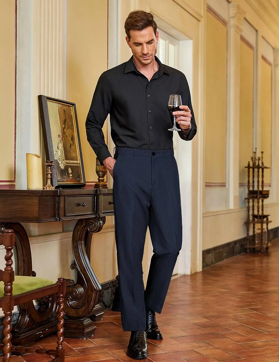 COOFANDY Men Classic Fit Dress Pant Casual Flat Front Pant Expandable Waist Suit Pant