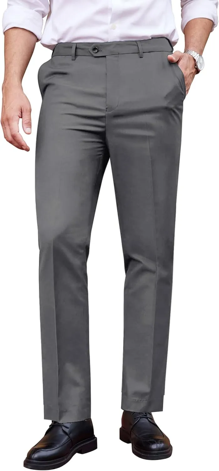 COOFANDY Men's Classic Fit Dress Pants Flat Front Straight Formal Pants Wrinkle Free Expandable Waist Suit Pants