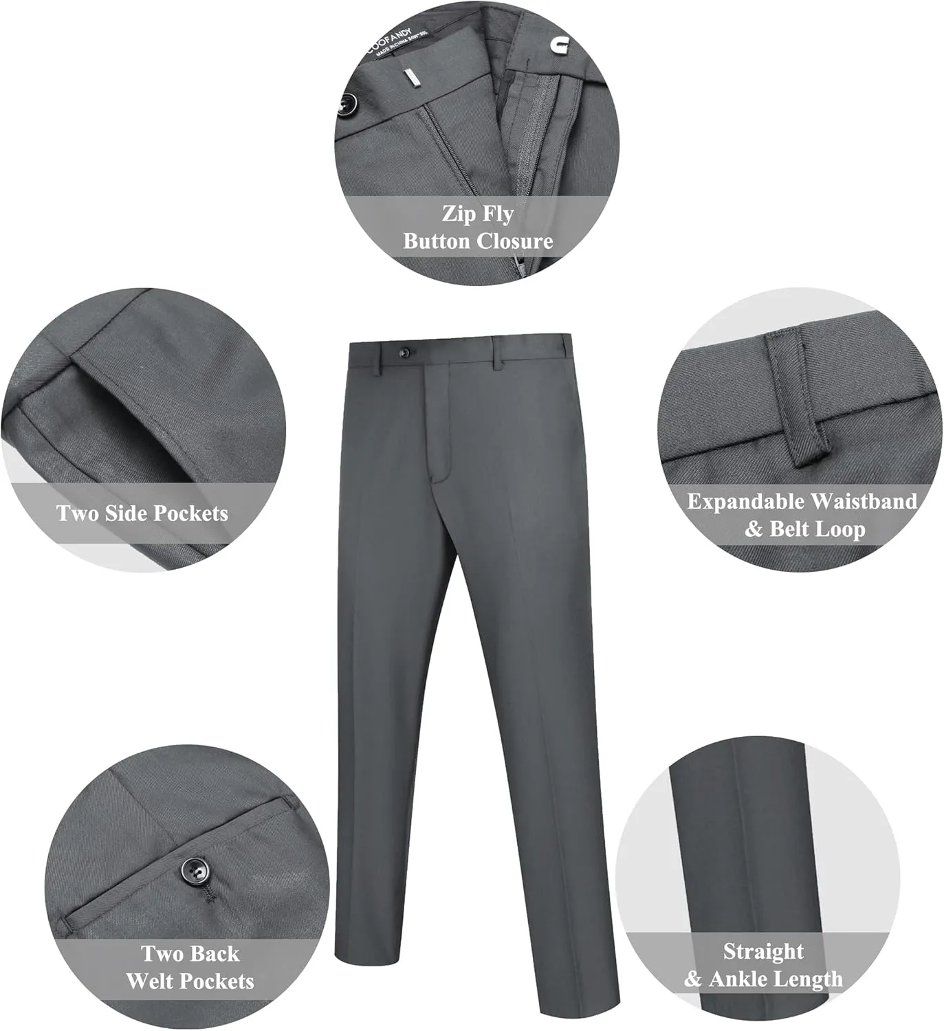COOFANDY Men's Classic Fit Dress Pants Flat Front Straight Formal Pants Wrinkle Free Expandable Waist Suit Pants
