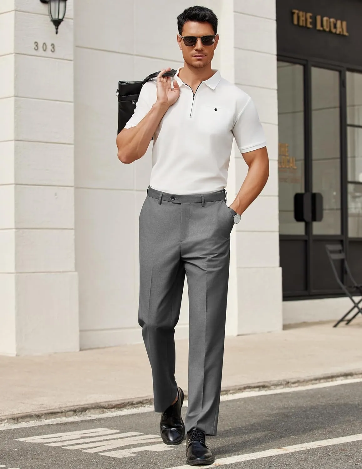 COOFANDY Men's Classic Fit Dress Pants Flat Front Straight Formal Pants Wrinkle Free Expandable Waist Suit Pants