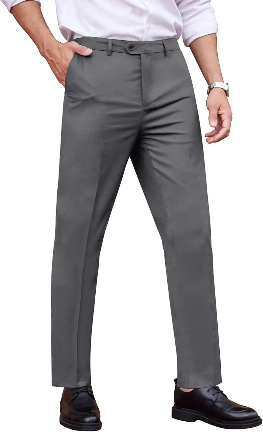 COOFANDY Men's Classic Fit Dress Pants Flat Front Straight Formal Pants Wrinkle Free Expandable Waist Suit Pants
