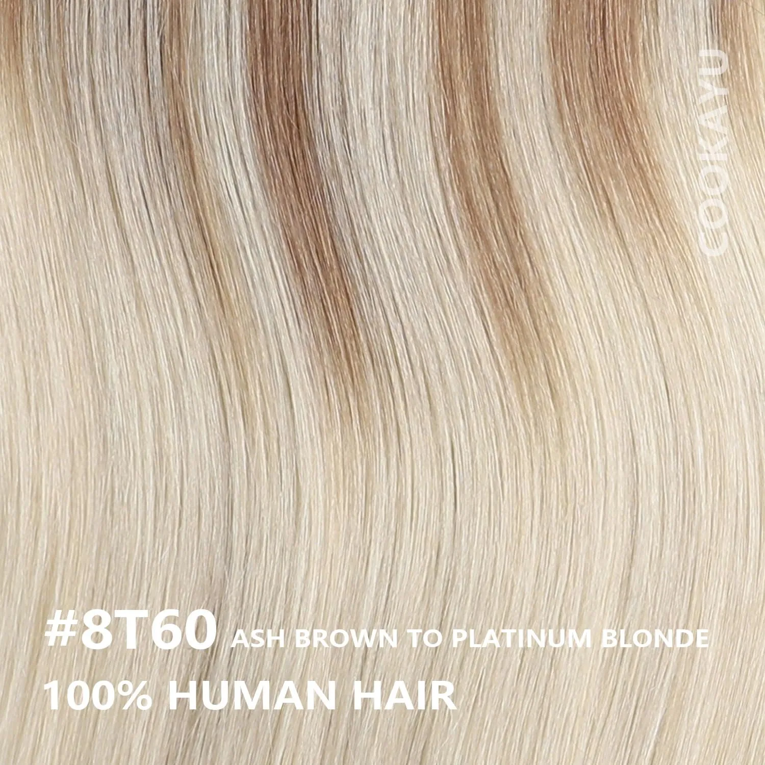 COOKAYU Clip in Hair Extensions Human Hair, 8/60 Ash Brown to Platinum Blonde Ombre Real Hair Extensions Clip in Human Hair, 20inch 120g 7Pcs