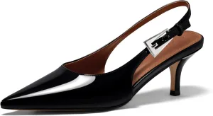 Coutgo Womens Slingback Heels Kitten Low Heel Dress Shoes Closed Pointed Toe Buckle Pumps Work Wedding Shoes