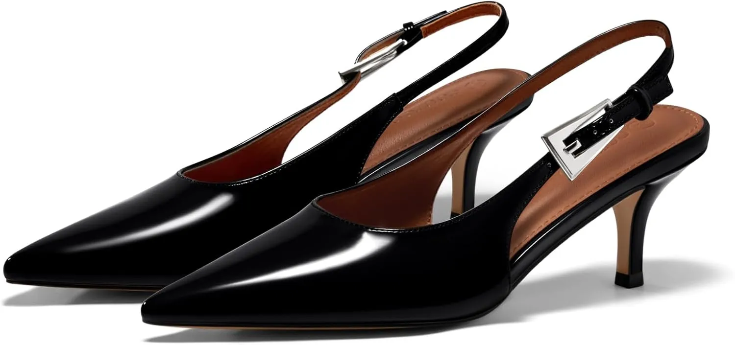 Coutgo Womens Slingback Heels Kitten Low Heel Dress Shoes Closed Pointed Toe Buckle Pumps Work Wedding Shoes