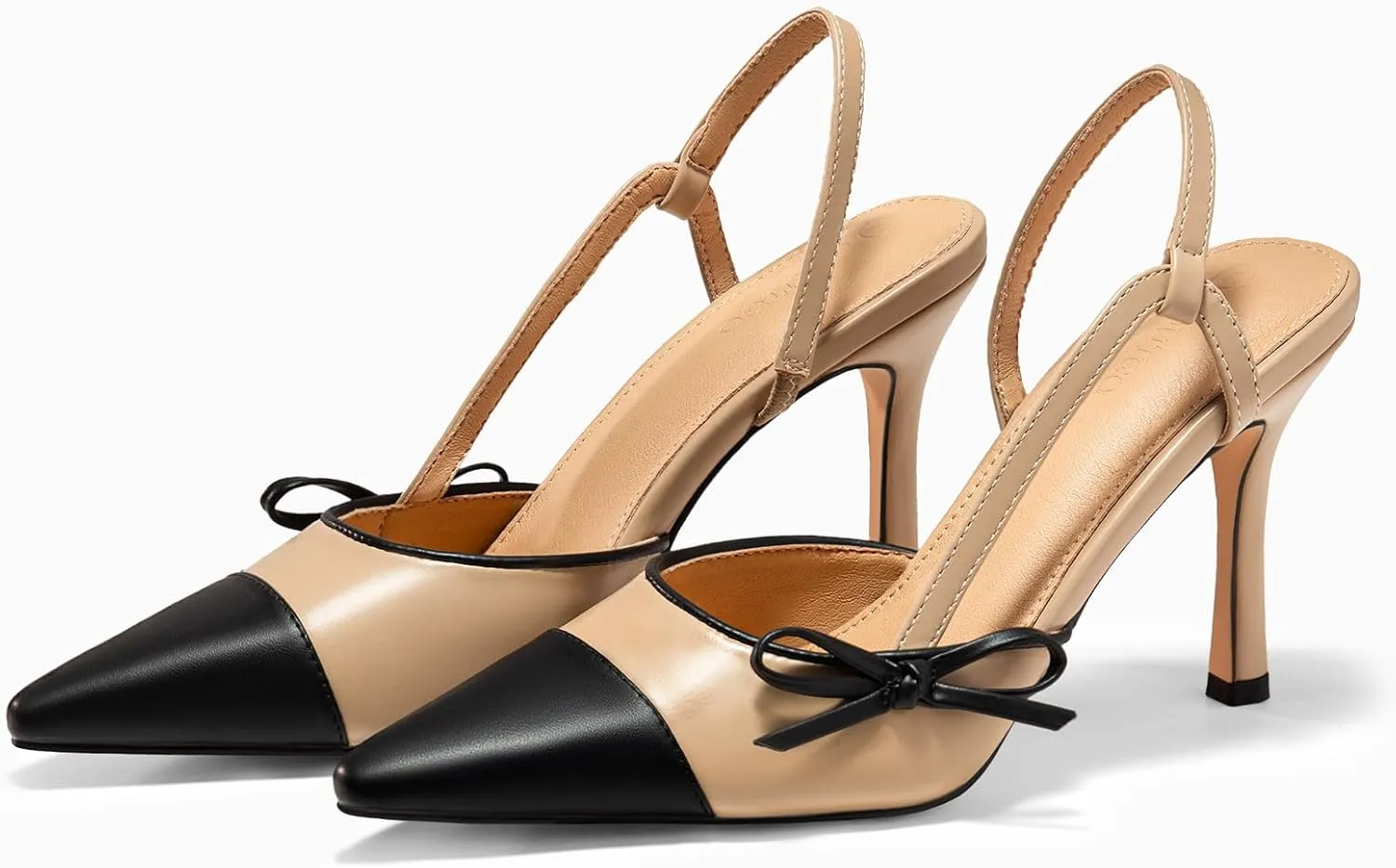 Coutgo Womens Slingback High Heels Bow Tie Closed Pointed Toe Sexy Stiletto Two Tone Dress Pumps Shoes