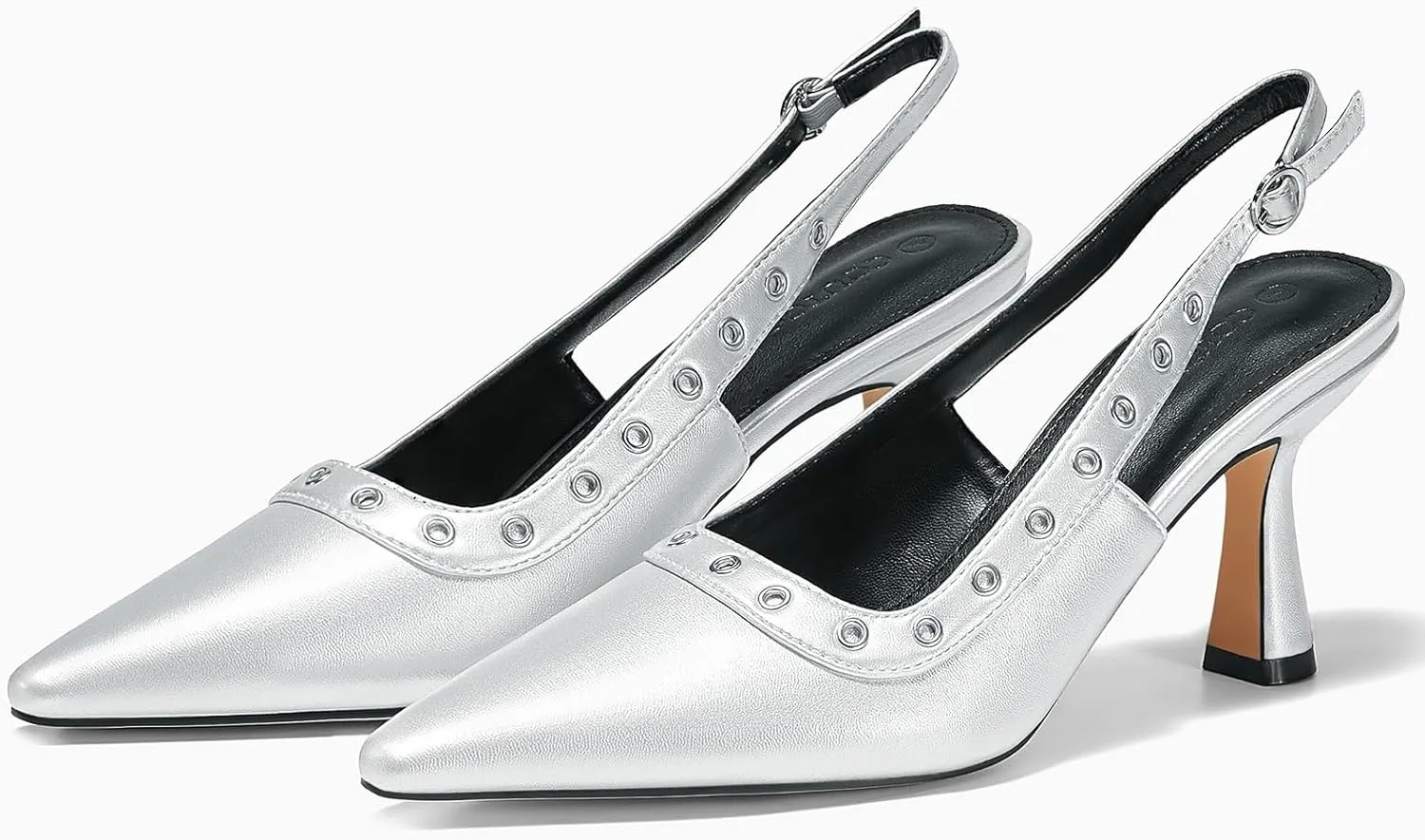 Coutgo Womens Slingback Kitten Heels Studded Closed Pointed Toe Slip On Leather Pumps Work Dress Shoes