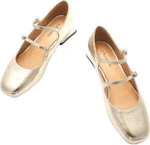 C.Paravano Women Mary Jane Low Block Heels - Square Toe Double Strap Dress Shoes Work Pumps Comfortable for Daily Wear, Office, Party, Wedding, Dating, Spring/Summer Events, Formal/Casual Occasions