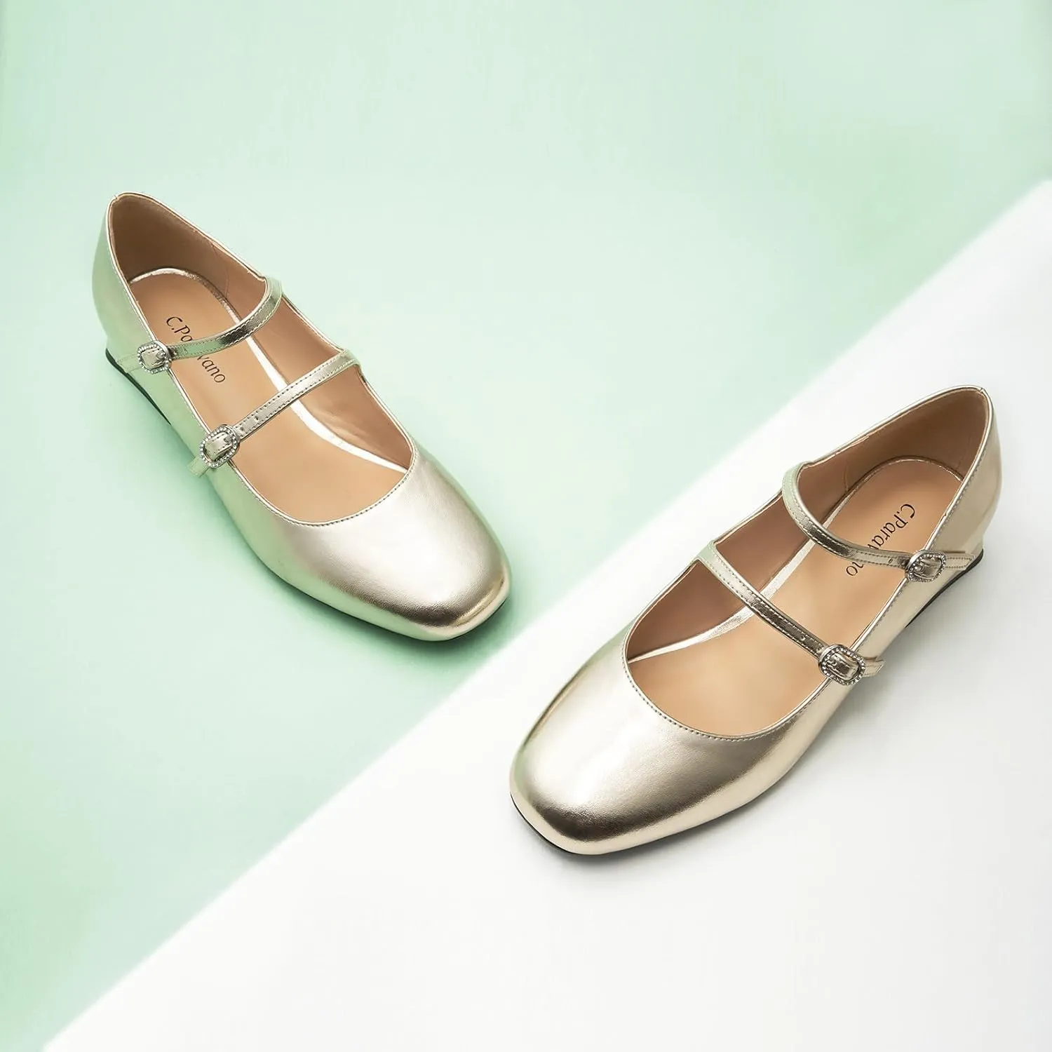 C.Paravano Women Mary Jane Low Block Heels - Square Toe Double Strap Dress Shoes Work Pumps Comfortable for Daily Wear, Office, Party, Wedding, Dating, Spring/Summer Events, Formal/Casual Occasions