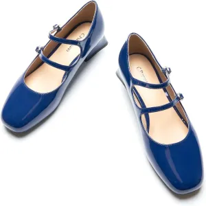 C.Paravano Women Mary Jane Low Block Heels - Square Toe Double Strap Dress Shoes Work Pumps Comfortable for Daily Wear, Office, Party, Wedding, Dating, Spring/Summer Events, Formal/Casual Occasions