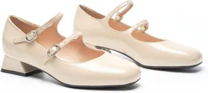 C.Paravano Women Mary Jane Low Block Heels - Square Toe Double Strap Dress Shoes Work Pumps Comfortable for Daily Wear, Office, Party, Wedding, Dating, Spring/Summer Events, Formal/Casual Occasions