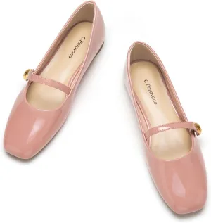 C.Paravano Women's Mary Jane Flats | Comfortable Square Toe Ballet Flats | Mary Jane Shoes with Strap | Casual Dress Flat Pink Shoes for Work Party or Wedding (Size 6.5,Pink)