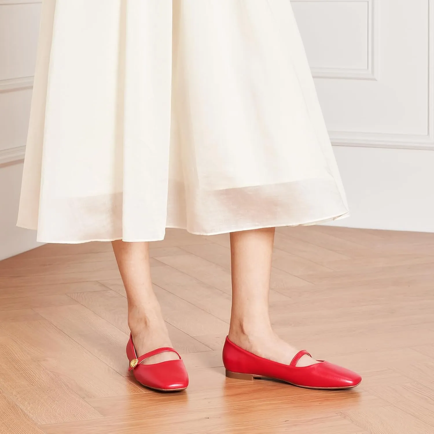 C.Paravano Women's Mary Jane Flats | Comfortable Square Toe Ballet Flats | Mary Jane Shoes with Strap | Casual Dress Flat Shoes for Party Wedding & Work Office，Date Nights
