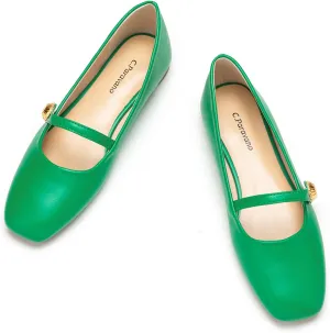 C.Paravano Women's Mary Jane Flats | Comfortable Square Toe Ballet Flats | Mary Jane Shoes with Strap | Casual Dress Flat Shoes for Party Wedding & Work Office，Date Nights