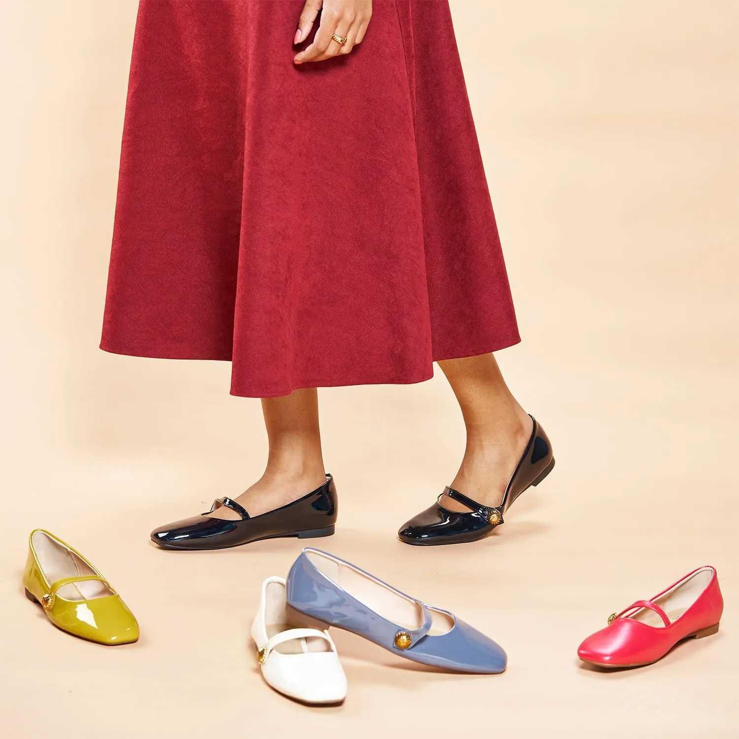 C.Paravano Women's Mary Jane Flats | Comfortable Square Toe Ballet Flats | Mary Jane Shoes with Strap | Casual Dress Flat Shoes for Party Wedding & Work Office，Date Nights