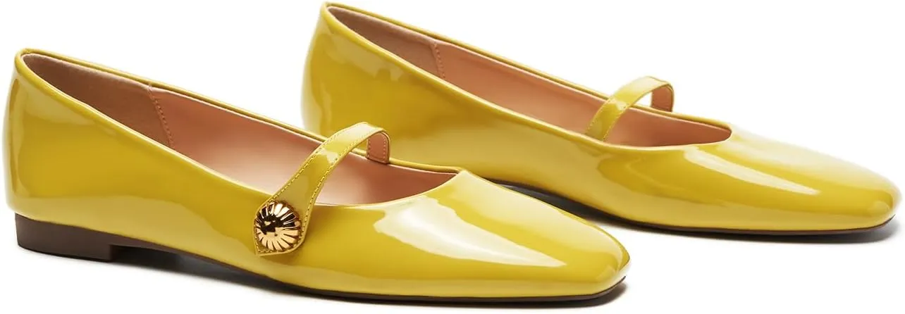 C.Paravano Women's Mary Jane Flats | Comfortable Square Toe Ballet Flats | Mary Jane Shoes with Strap | Casual Dress Flat Shoes for Party Wedding & Work Office，Date Nights