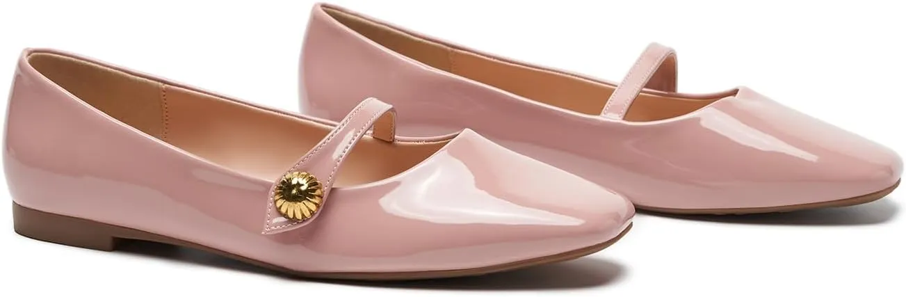 C.Paravano Women's Mary Jane Flats | Comfortable Square Toe Ballet Flats | Mary Jane Shoes with Strap | Casual Dress Flat Shoes for Party Wedding & Work Office，Date Nights