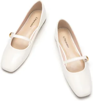 C.Paravano Women's Mary Jane Flats | Comfortable Square Toe Ballet Flats | Mary Jane Shoes with Strap | Casual Dress Flat Shoes for Party Wedding & Work Office，Date Nights