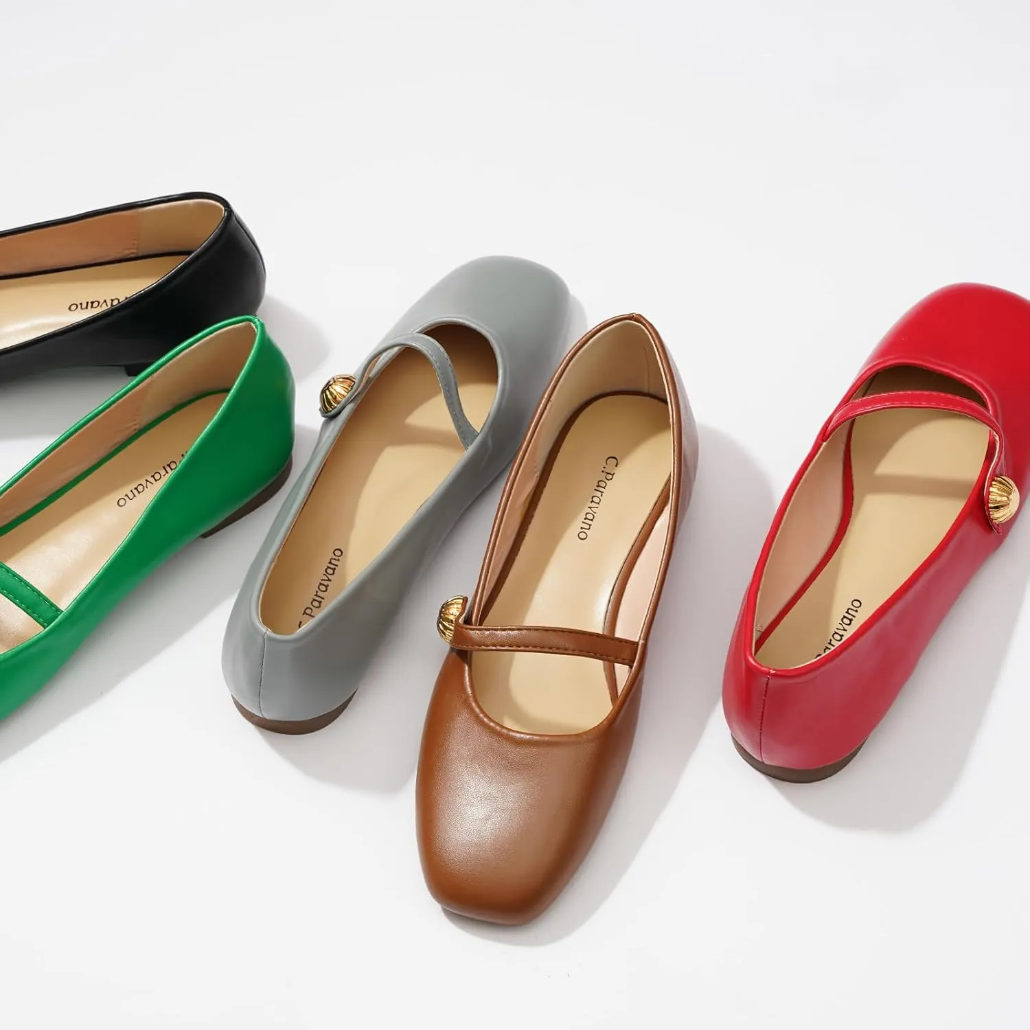 C.Paravano Women's Mary Jane Flats | Comfortable Square Toe Ballet Flats | Mary Jane Shoes with Strap | Casual Dress Flat Shoes for Party Wedding & Work Office，Date Nights