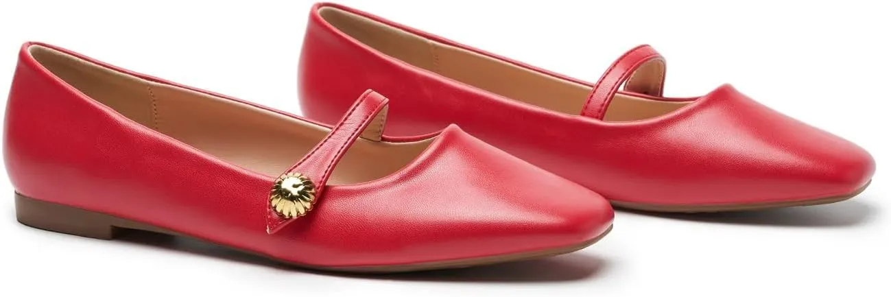 C.Paravano Women's Mary Jane Flats | Comfortable Square Toe Ballet Flats | Mary Jane Shoes with Strap | Casual Dress Flat Shoes for Party Wedding & Work Office，Date Nights