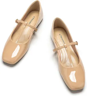 C.Paravano Women's Mary Jane Flats | Comfortable Square Toe Ballet Flats | Mary Jane Shoes with Strap | Casual Dress Flat Shoes for Party Wedding & Work Office，Date Nights