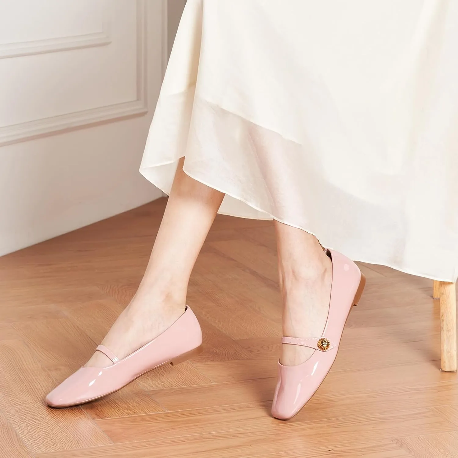 C.Paravano Women's Mary Jane Flats | Comfortable Square Toe Ballet Flats | Mary Jane Shoes with Strap | Casual Dress Flat Shoes for Party Wedding & Work Office，Date Nights