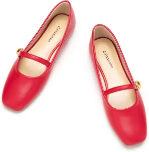 C.Paravano Women's Mary Jane Flats | Comfortable Square Toe Ballet Flats | Mary Jane Shoes with Strap | Casual Dress Flat Shoes for Party Wedding & Work Office，Date Nights