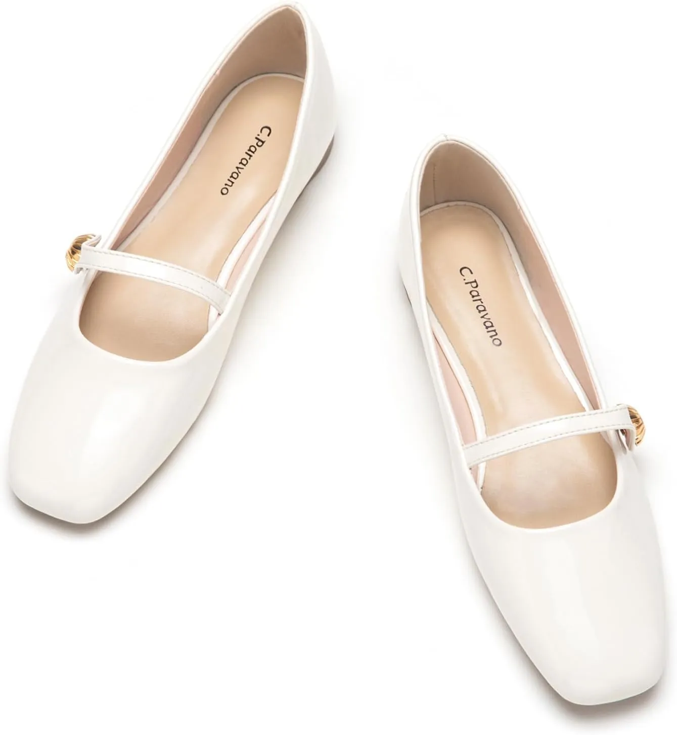 C.Paravano Women's Mary Jane Flats | Comfortable Square Toe Ballet Flats | Mary Jane Shoes with Strap | Casual Dress Flat Shoes for Party Wedding & Work Office，Date Nights