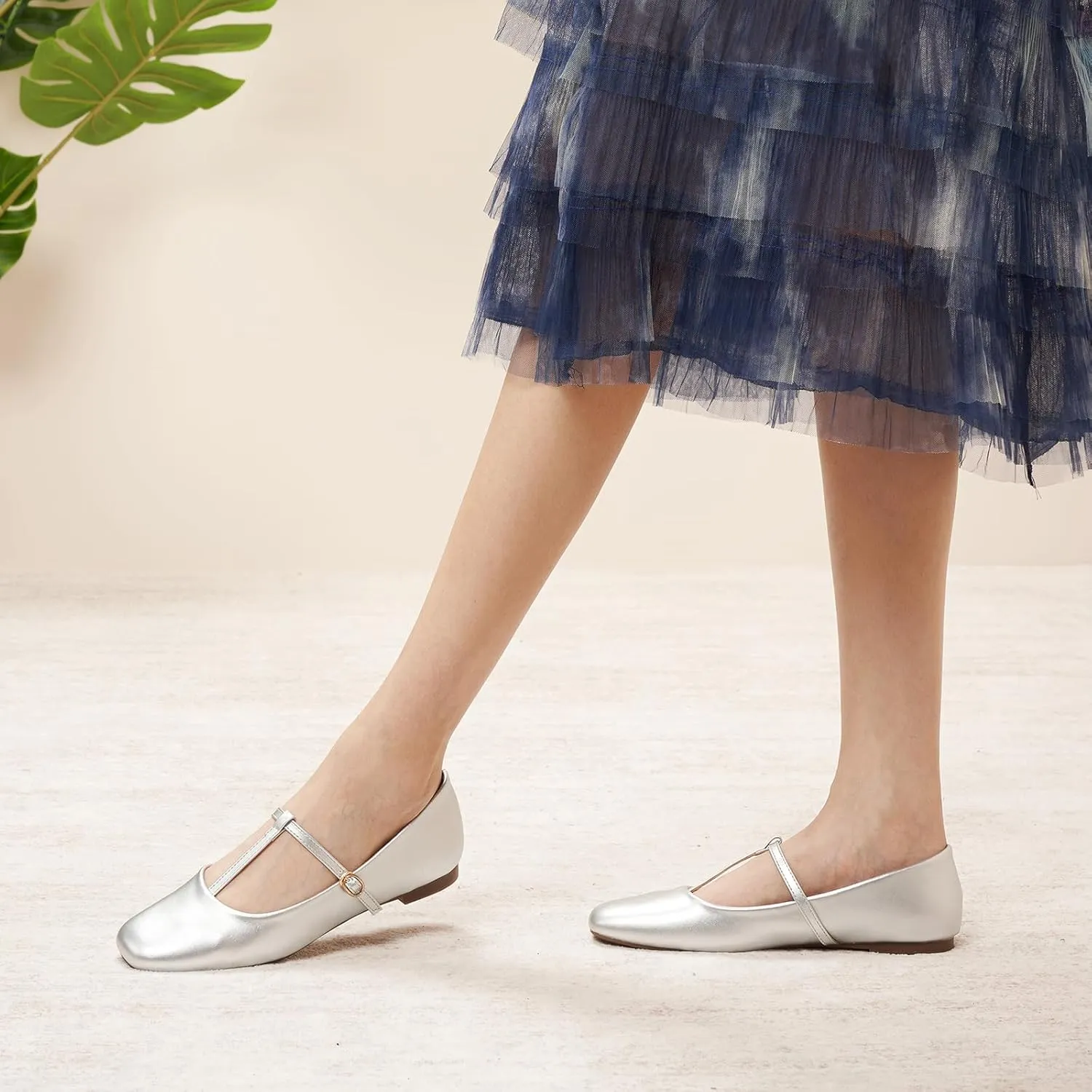 C.Paravano Women's Mary Jane Flats | Comfortable Square Toe Ballet Flats | Mary Jane Shoes with Strap | Casual Dress Flat Shoes for Party Wedding & Work Office，Date Nights