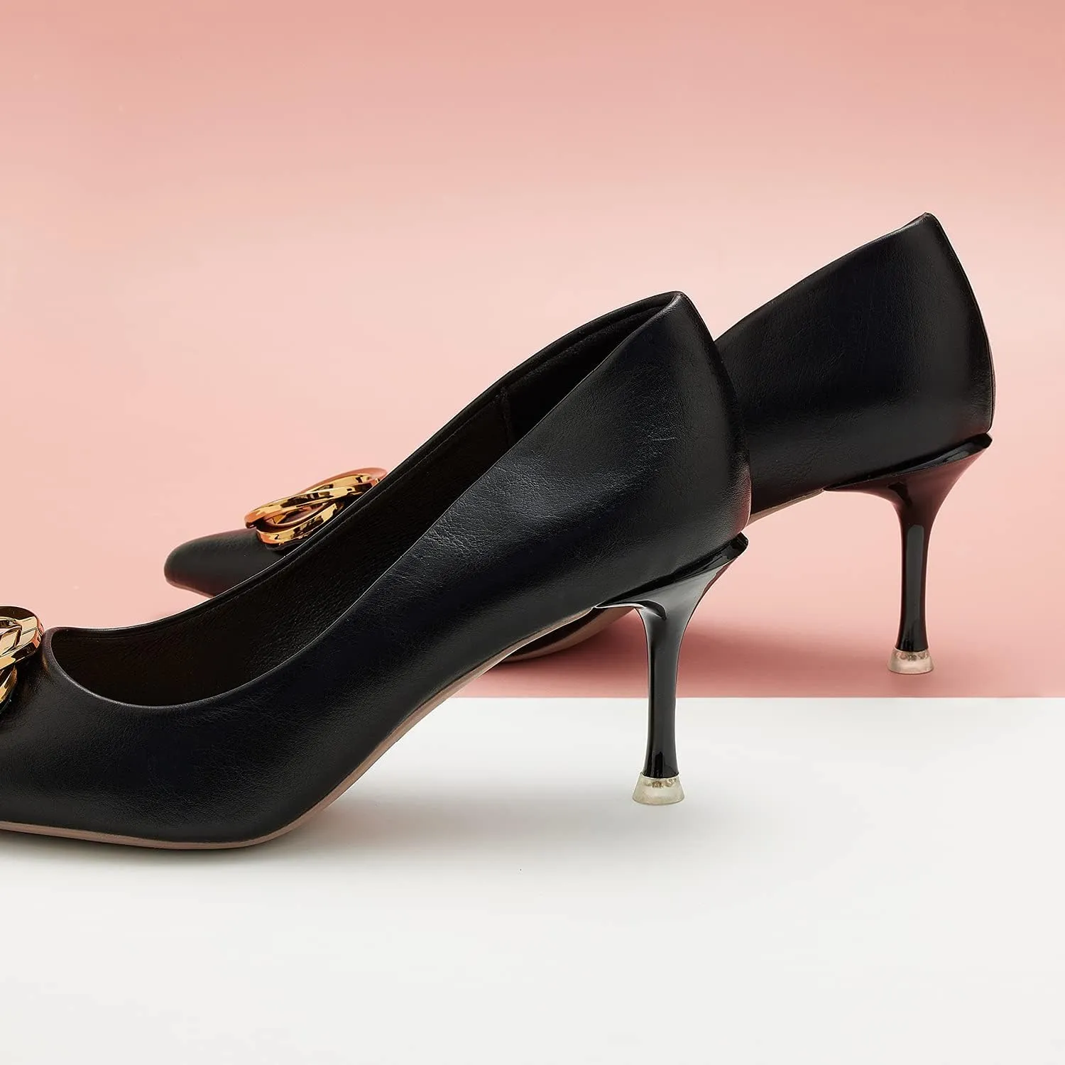 C.Paravano Women's Metal Buckle Stiletto Pumps-Professional Business Meeting Shoes with Metal Accents&Chic Pointed Toe Design,All-Day Comfort Heels for Office Workdays