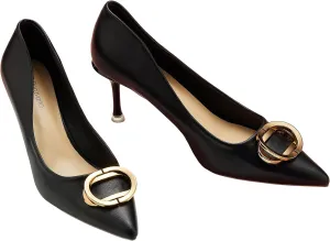 C.Paravano Women's Metal Buckle Stiletto Pumps-Professional Business Meeting Shoes with Metal Accents&Chic Pointed Toe Design,All-Day Comfort Heels for Office Workdays