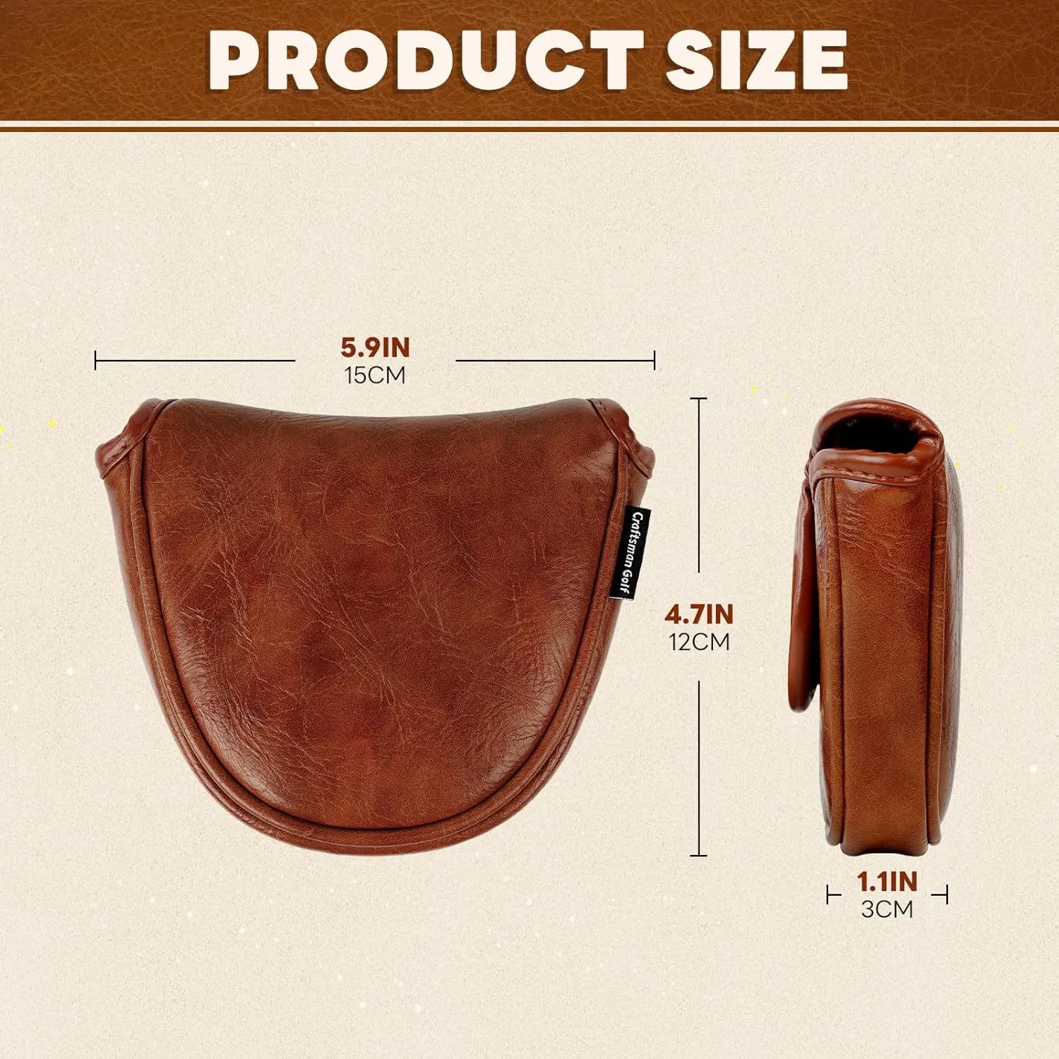 Craftsman Golf Premium Leather Brown Blade Mallet Putter Cover Driver Fairway Wood Headcover Cover Magnetic Closure