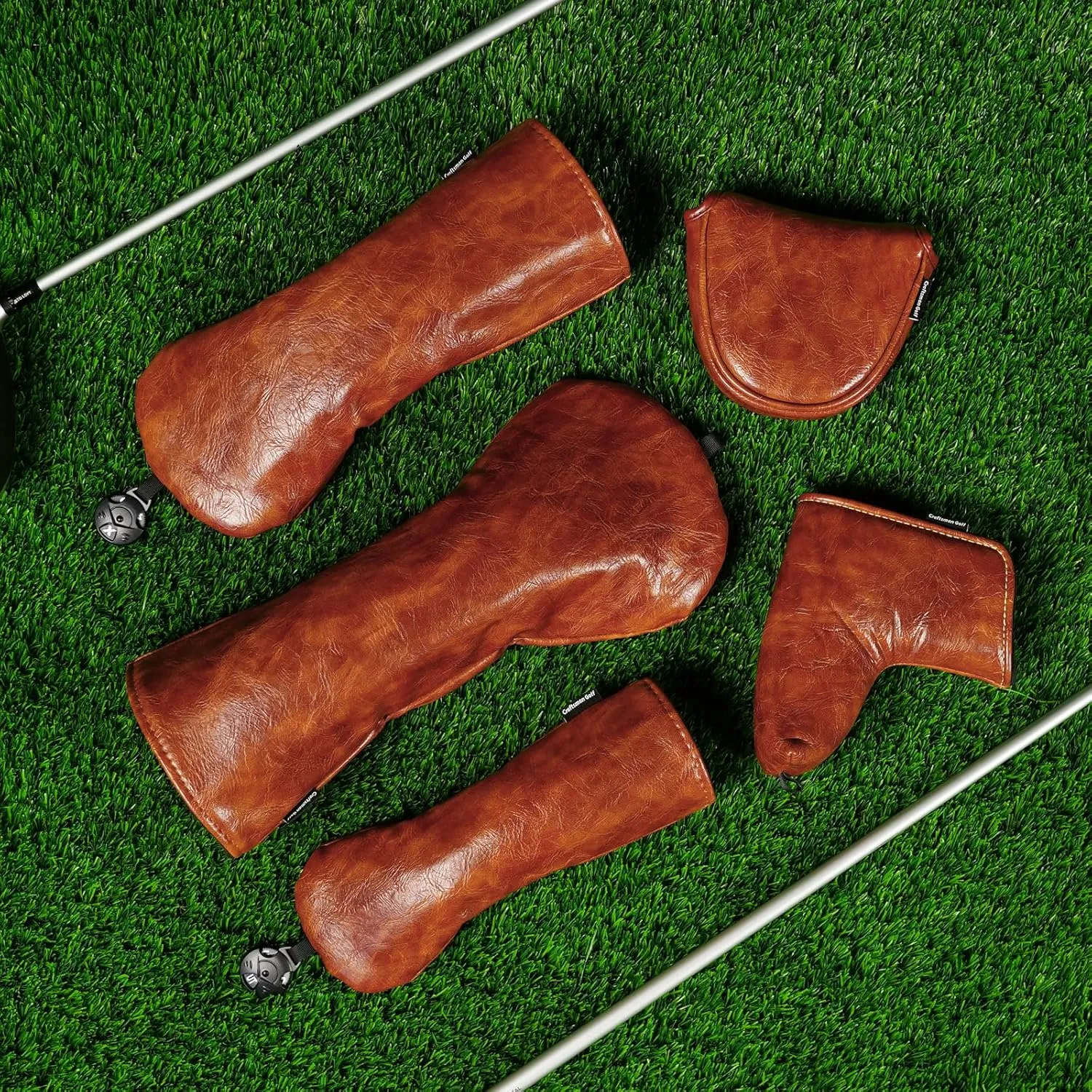 Craftsman Golf Premium Leather Brown Blade Mallet Putter Cover Driver Fairway Wood Headcover Cover Magnetic Closure