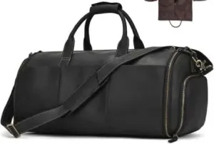 Crazy Horse Leather Folding Suit Bag Man Business Travel Bag with Shoe Pocket Clothes Cover Luggage Duffel Bag Man Bag for Suits