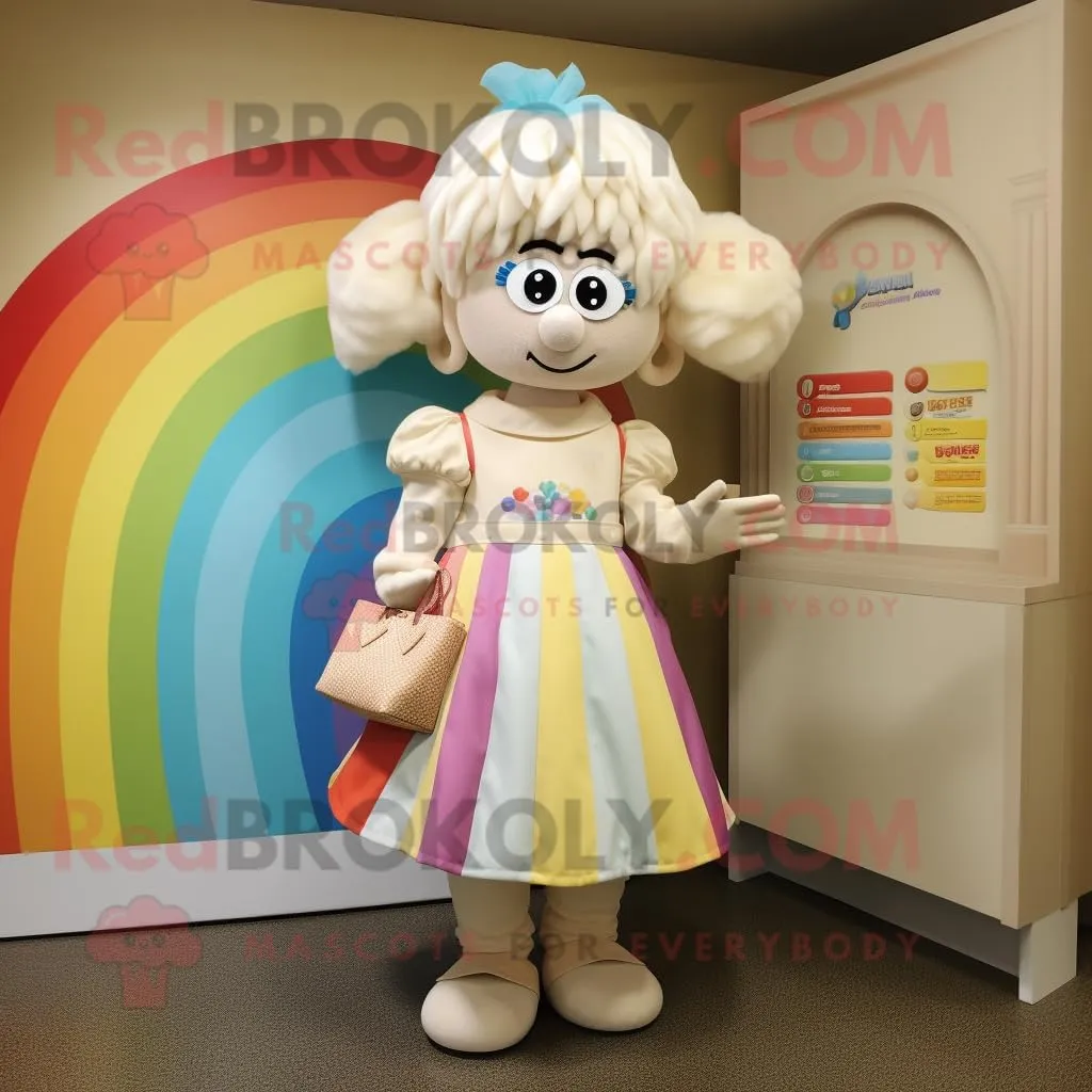 Cream Rainbow mascot costume character dressed with a Shift Dress and Handbags, Large
