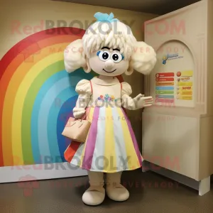 Cream Rainbow mascot costume character dressed with a Shift Dress and Handbags, Large