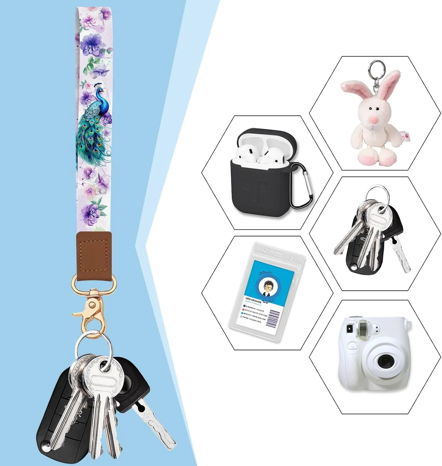 Credit Card Holder for Women, Peacock Small RFID Blocking Wallet with Wristlet Strap, Keychain Wristlet Zipper Women Wallet, Leather Card Case, Accordion Card Wallet Purse with Key Lanyard