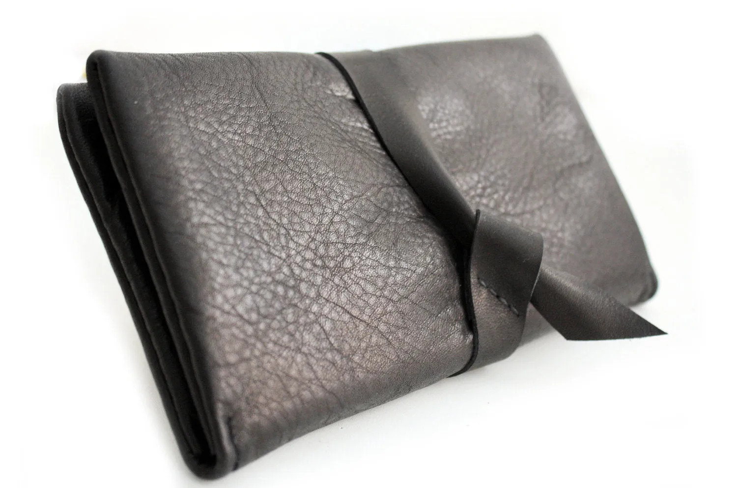 Cris leather wallet black color. Customizable wallet with your initials
