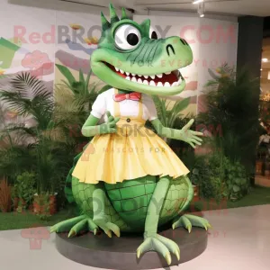 Crocodile mascot costume character dressed with a Skirt and Shoe clips