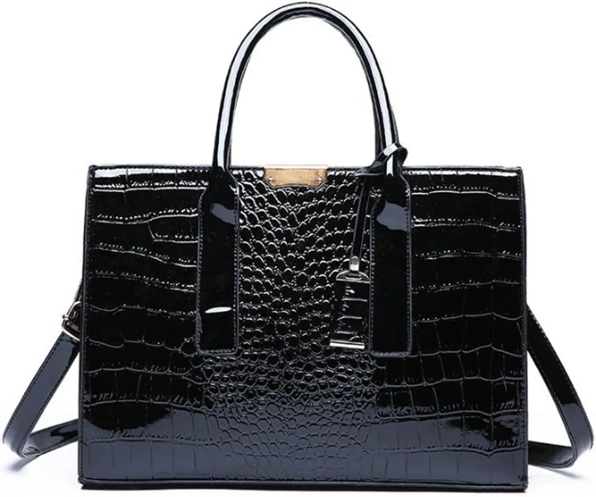 Crocodile Pattern Satchel Fashion PU Leather Tote Luxury Ladies Handbag Shiny Shoulder Bag Women Top-Handle Purse