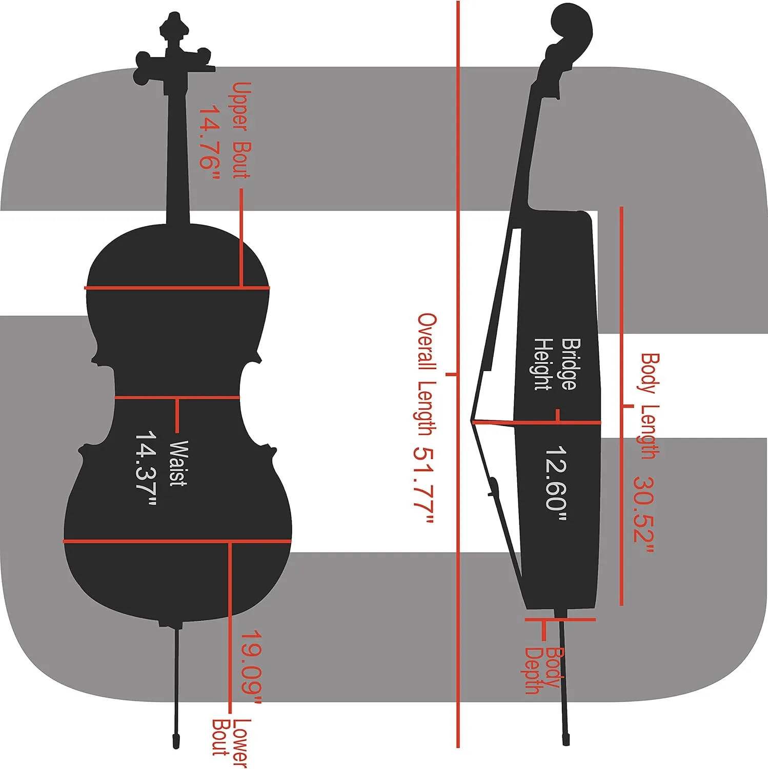 Crossrock Fiberglass 4/4 Full Size Black Hardshell Cello Case with Wheels (CRF1020CEFBK)