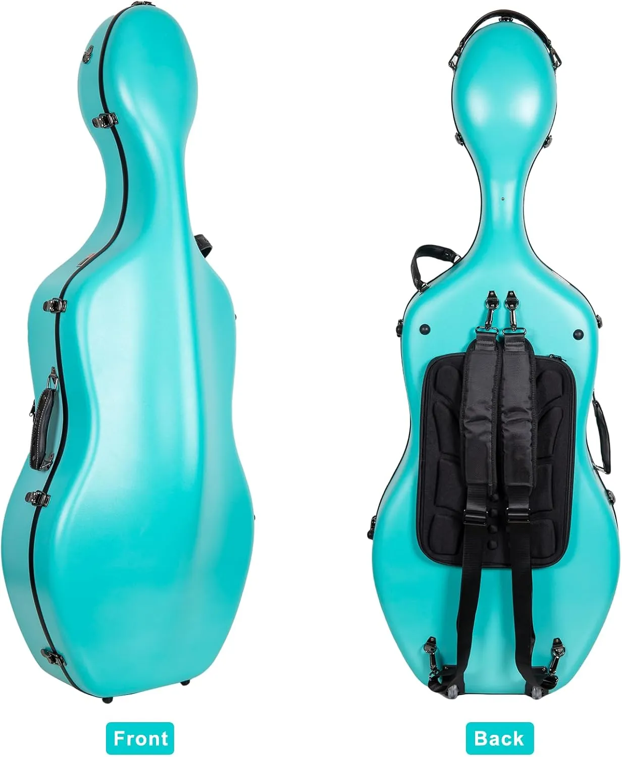 Crossrock Poly Carbon Cello Case for 4/4 Full Size | Mint Blue Matte Finish, Black Velvet Interior, Wheels, Music Pouch – Lightweight Protection Series