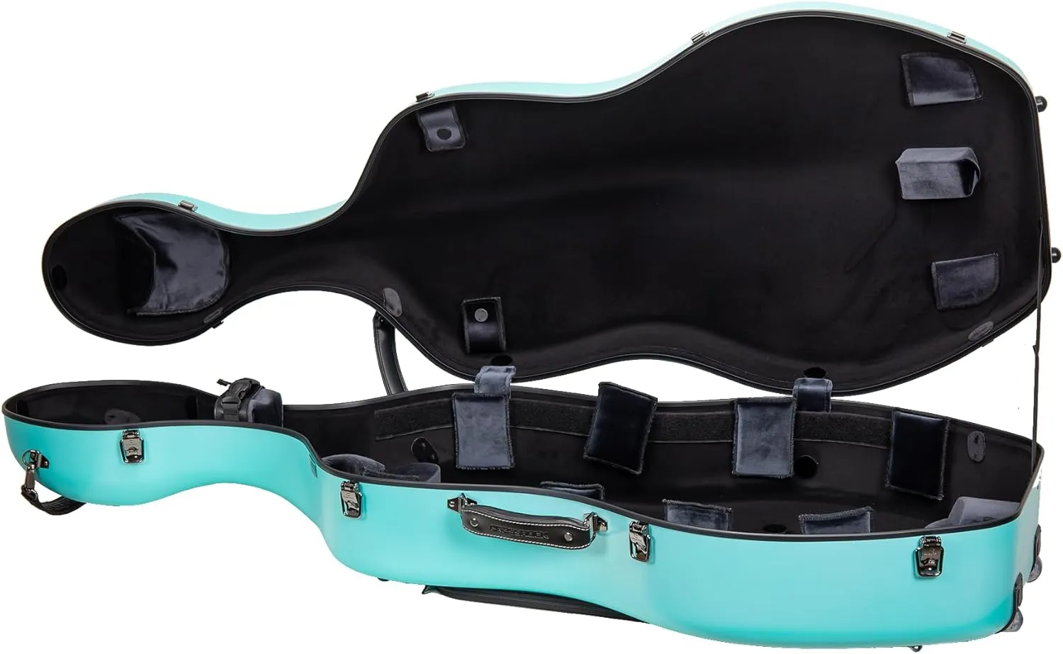 Crossrock Poly Carbon Cello Case for 4/4 Full Size | Mint Blue Matte Finish, Black Velvet Interior, Wheels, Music Pouch – Lightweight Protection Series